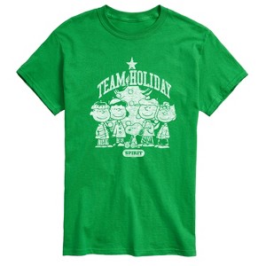 Men's - Peanuts - Snoopy Charlie Linus Sally and Lucy Team Holiday Spirit Short Sleeve Graphic T-Shirt - 1 of 4