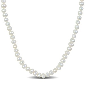 EVERLY JEWELRY | Yellow Plated Sterling Silver 16" 3-4mm White Cultured Freshwater Pearl Necklace w/ Lobster Clasp - 1 of 4