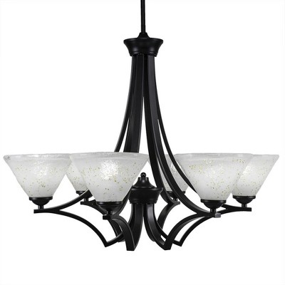 Toltec Lighting Zilo 6 - Light Chandelier in  Matte Black with 7" Gold Ice Shade