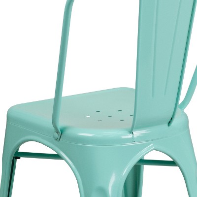 Mint Green Metal Armless Stacking Dining Chair with Slat Back