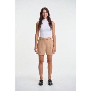 Lafidi Women’s Avia Hi-Rise Tailored Shorts, Flat Front Crepe Fabric, and Slash & Welt Pockets for a Polished Professional Look - 1 of 4