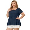 Agnes Orinda Women's Plus Size Square Neck Short Sleeve Ribbed Textured Peplum Babydoll Blouses - 4 of 4