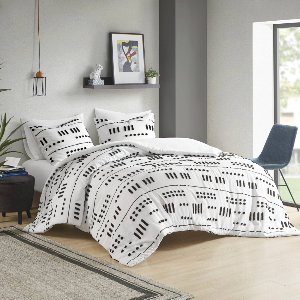 Photos - Bed Linen Intelligent Design 3pc Full/Queen Milani Clip Jacquard Duvet Cover Set Bla