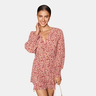 Women's Floral Ditsy Front Twist Blouson Sleeve Wide Leg Romper - Cupshe