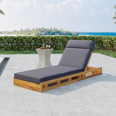Outdoor Chaise Lounge with Tri-Fold Cushion,Adjustable Acacia Wood Patio Chaise Lounge,Folding Chaise Lounge Chair for Garden-Cuddlewood