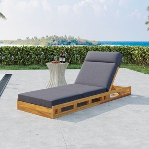 Outdoor Chaise Lounge with Tri-Fold Cushion,Adjustable Acacia Wood Patio Chaise Lounge,Folding Chaise Lounge Chair for Garden-Cuddlewood - 1 of 4