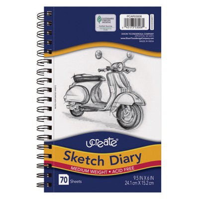 Ucreate Sketch Diary, Medium Weight, 9-1/2" x 6", 70 Sheets (Pack of 6)