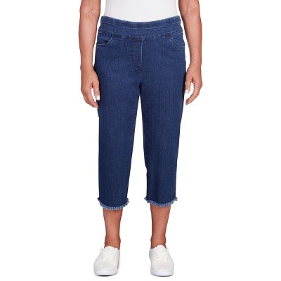 Alfred Dunner Womens Denim Fringe Capri Pant
