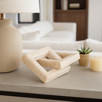 Modern Travertine Interlocking Square Sculpture for Home Decor - Stylish Ornament for Bathroom, Office, and Living Room Decor - 16", Ivory