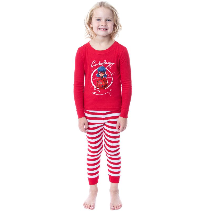 Miraculous Ladybug Girls' Power Up Snug-Fit Cotton 2 Piece Kids Pajama Set Red, 1 of 6