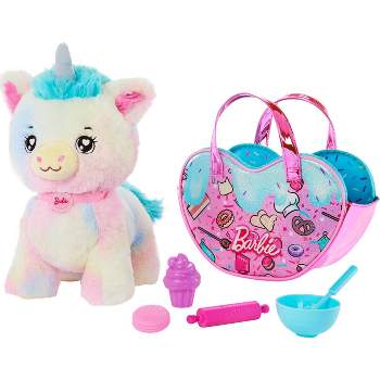 Barbie Chef Pet Adventure Stuffed Animal, Unicorn Toys, Plush with Purse and 5 Accessories