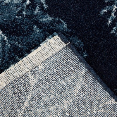 Navy Blue Synthetic Rectangular Tropical Botanical Area Rug