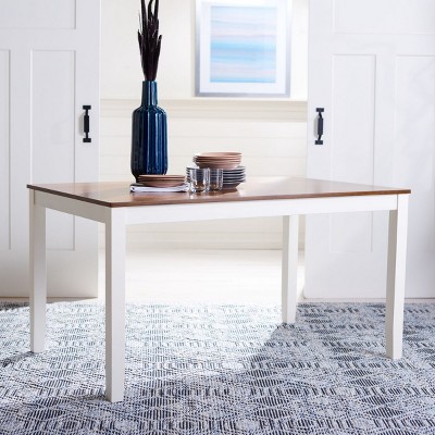 Silio 57" White and Natural Farmhouse Dining Table