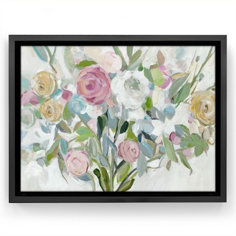 Stupell Industries Blooming White Floral Display on Glam Designer Bookstack  Gold Floater Framed Canvas Wall Art, 24 x 30