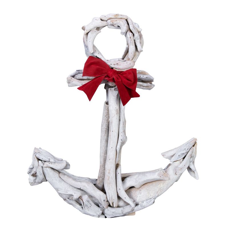 Beachcombers Driftwood Anchor with Red Bow, 1 of 3