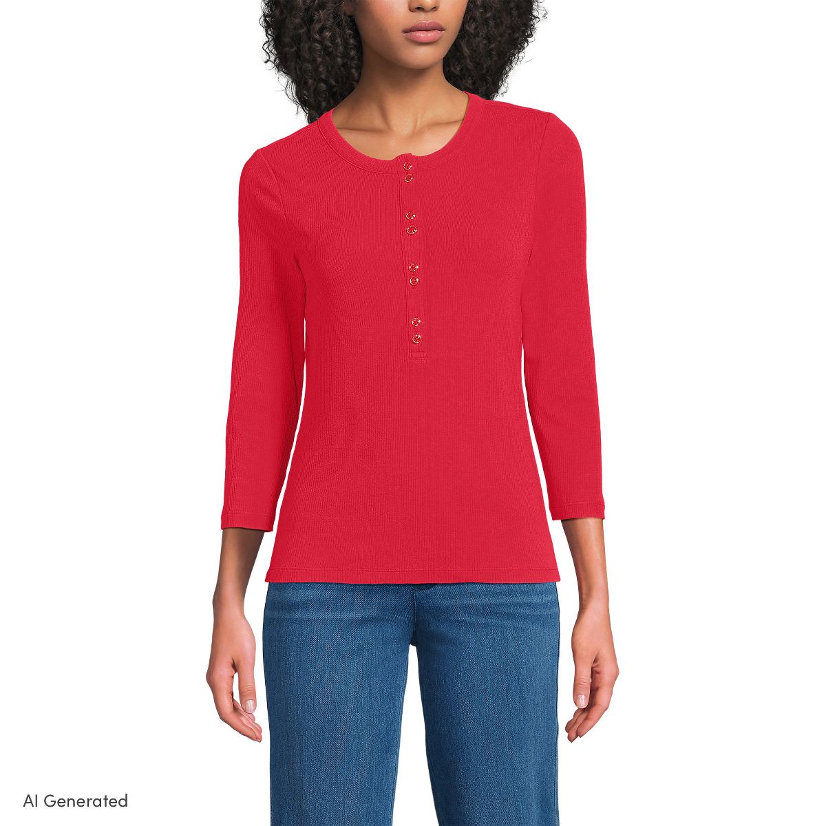 Lands' End Women's 3/4 Sleeve Polished Rib Henley Top - thumbnail 4