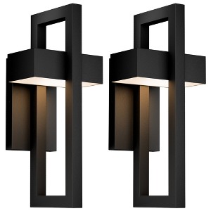 2pc Large Outdoor Wall Lights Modern Exterior Lighting Fixtures  Black - 1 of 4