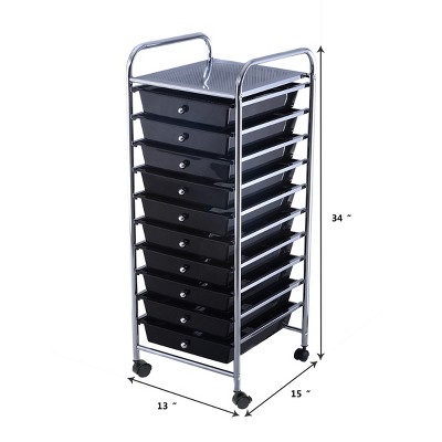 Black 10-Drawer Rolling Storage Cart with Chrome Frame