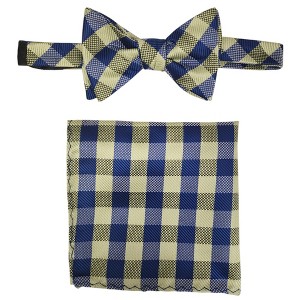 Men's Checkered 2.75" x 4.75" Adjustable 16" - 20" Freestyle Self Tie with Hankie Set - 1 of 4