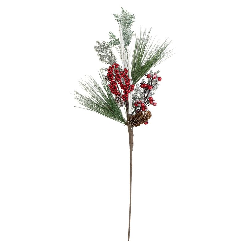 Northlight 31" Green and Red Frosted Artificial Christmas Spray with Berries and Pine Cones, 1 of 5