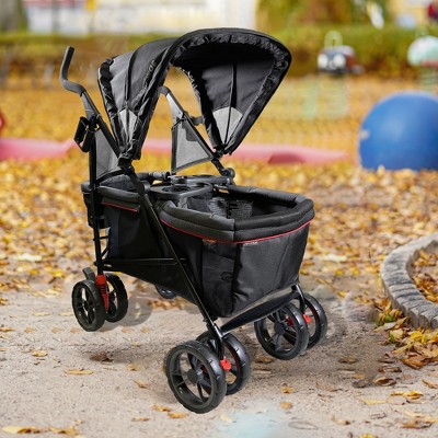Black Double All-Terrain Steel Frame Wagon Stroller