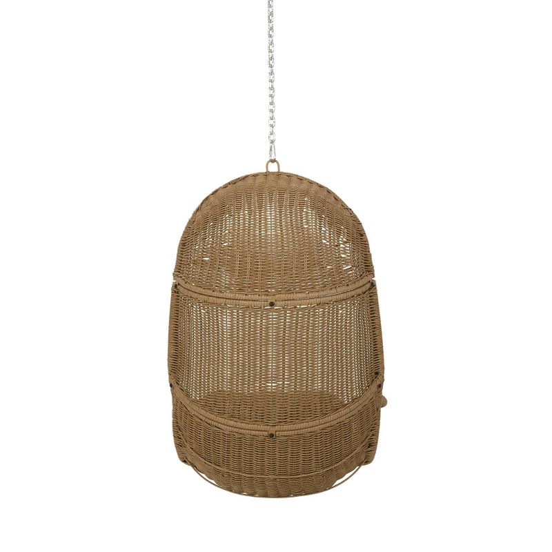 Orville Indoor/Outdoor Wicker Hanging Chair with 8&#39; Chain - Light Brown/Beige - Christopher Knight Home, 6 of 10