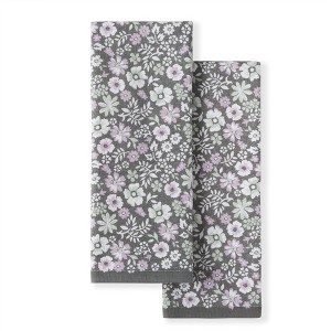 Martha Stewart Ditsy Floral Dual Purpose Kitchen Towel Set 2- Pack, Grey, 16"x28" - 1 of 2