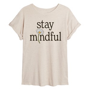 Women's - Instant Message - Stay Mindful Flower Oversized Graphic T-Shirt - 1 of 4