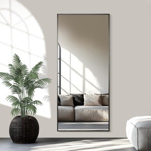 Rectangular Full Body Mirror, 71"x31" Floor Mirror with Stand, Aluminum Alloy Metal Frame Full length Mirror Black for Bedroom Living Room, Black - 1 of 4