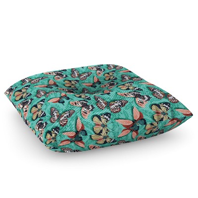 Heather Dutton Mariposa Boho Butterflies Aqua Square Floor Pillow - Deny Desings