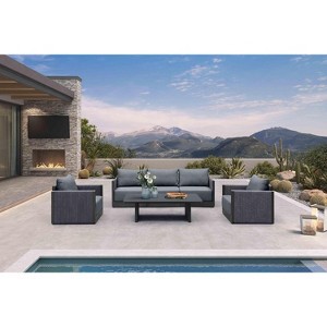 PURPLE LEAF Patio Furniture Set  Outdoor Conversation Sets PP Rope Patio Sofa with Cushions and Table Weaving  Seating Furniture Gray - 1 of 4