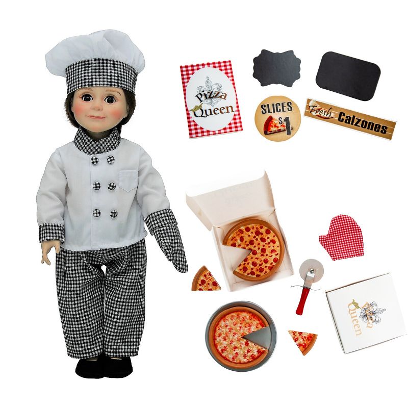 The Queen Treasures 18" Doll 20pc Pizza Set And Chefs Clothes Fits American Girl, 1 of 9