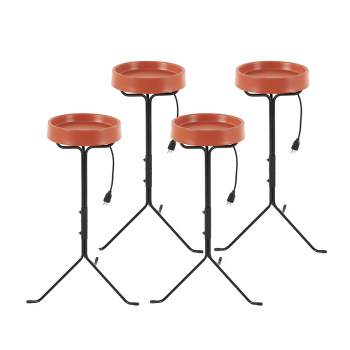 API 12 Inch Weather Resistant Outdoor Garden Decor All Weather Heated Bird Bath with Round Basin and Metal Stand, Black, (4 Pack)