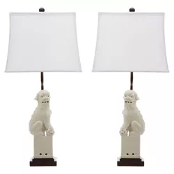 (Set of 2) 28.5" Foo Dog Table Lamp Cream (Includes CFL Light Bulb) - Safavieh