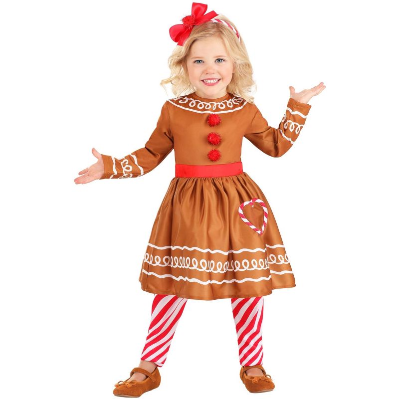 HalloweenCostumes.com 2T Girl Toddler Girl's Gingerbread Costume Dress, Red/White/Brown, 1 of 3