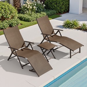 Crestlive Products 3PC Outdoor Aluminum Adjustable Folding Chaise Lounge Chairs and Foldable Side Table Set - 1 of 4