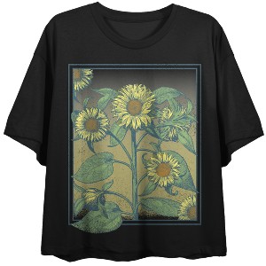 Sunflower Frame Crew Neck Short Sleeve Women's Black Crop T-shirt - 1 of 3