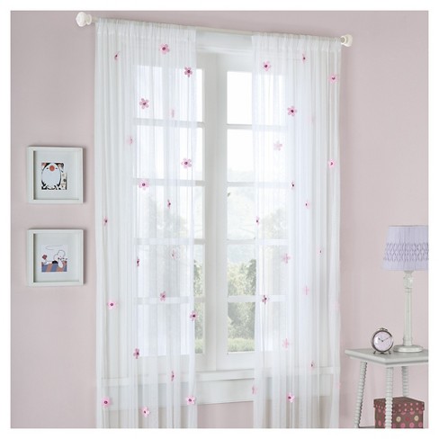 Shelby Flower Applique Sheer Curtain Panel White Pink 50 X84