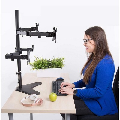 Black Adjustable Quadruple Monitor Mount with Freestanding Base