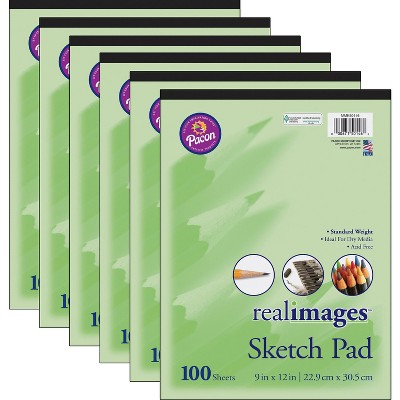 Pacon Real Images Sketch Pad, Standard Weight, 9 x 12, 100 Sheets, Pack  of 6