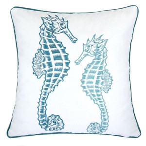 ChicFurnit Bed Pillows Spa Seahorses Home Pillow Velvet Pillow with Hidden Zipper Cotton Pillows for Living Room Decoration, Blue, 20"*1"*20" - 1 of 4