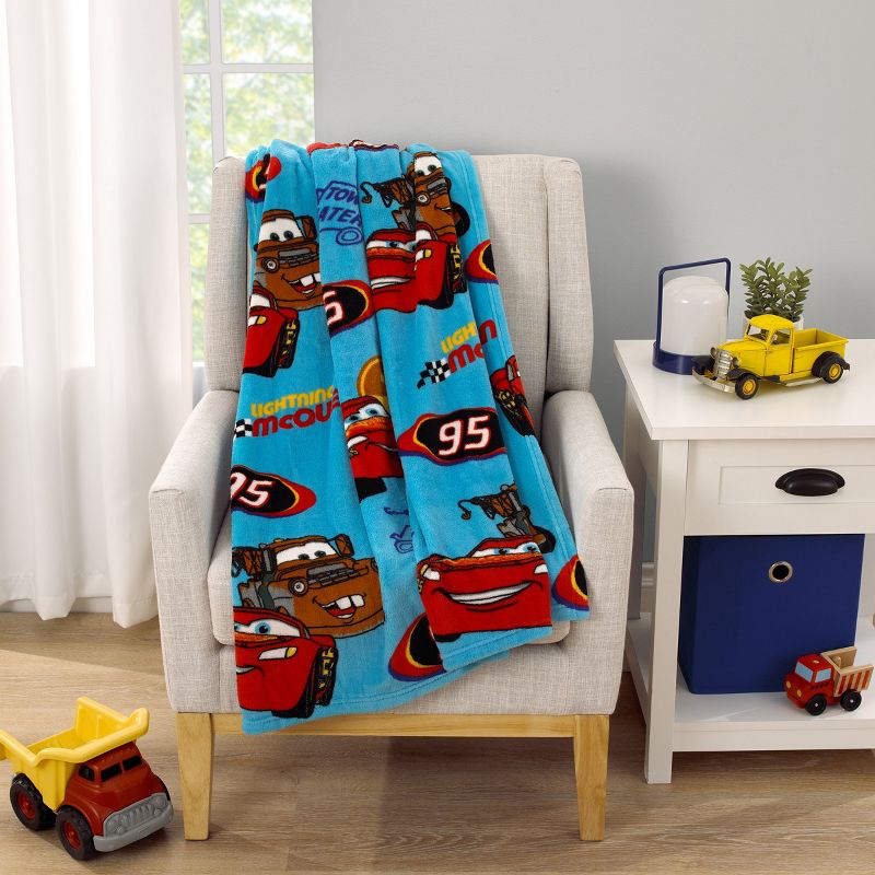 Disney Cars Radiator Springs Blue and Red Lightning McQueen and Tow-Mater Super Soft Toddler Blanket, 3 of 6