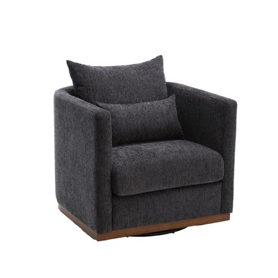 GDFStudio Ted Chenille Upholstered 360° Swivel Barrel Chair with Metal Base