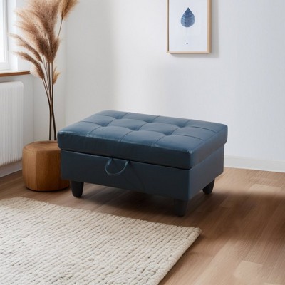 DOMETOUR Peacock Blue Semi-PU Leather Storage Ottoman - Modern Footrest with Hidden Compartment for Living Room, Bedroom or Entryway