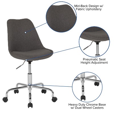 Mid-Back Dark Gray Fabric Swivel Task Office Chair with Chrome Base