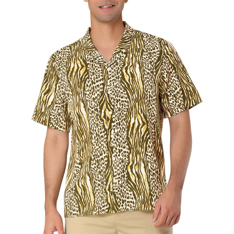Lars Amadeus Men's Animal Leopard Printed Camp Collar Short Sleeves Button Down Summer Shirt, 1 of 7