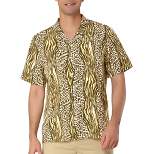 Lars Amadeus Men's Leopard Printed Disco Shirts Camp Collar Short Sleeves Button Down Summer Shirt