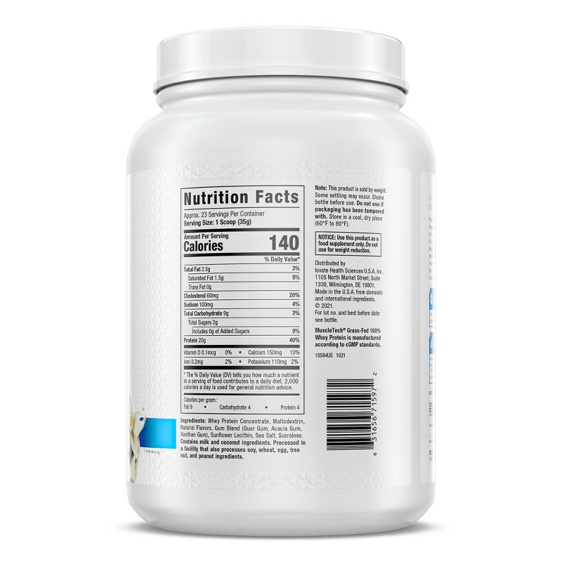 MuscleTech Grass Fed 100% Whey Protein Powder - Vanilla - 28.8oz, 3 of 5