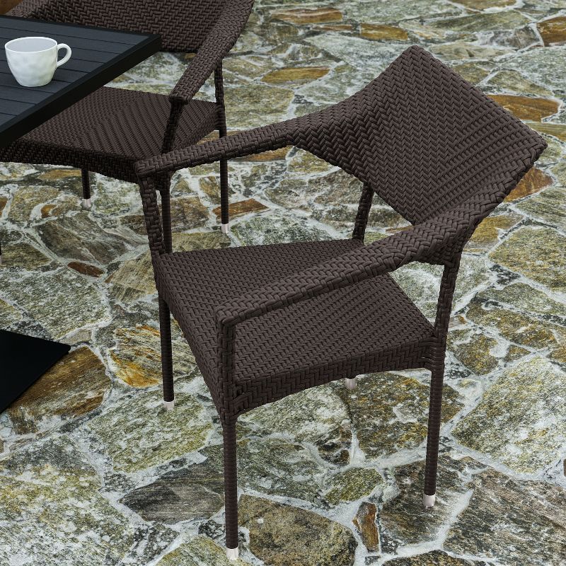 Merrick Lane Fade and Weather Resistant Modern PE Rattan Patio Dining Chair with Reinforced Steel Frame, 6 of 13