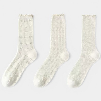 Anna-Kaci Women's Delicate Lace Knit Crew Socks with Subtle Textured Patterns